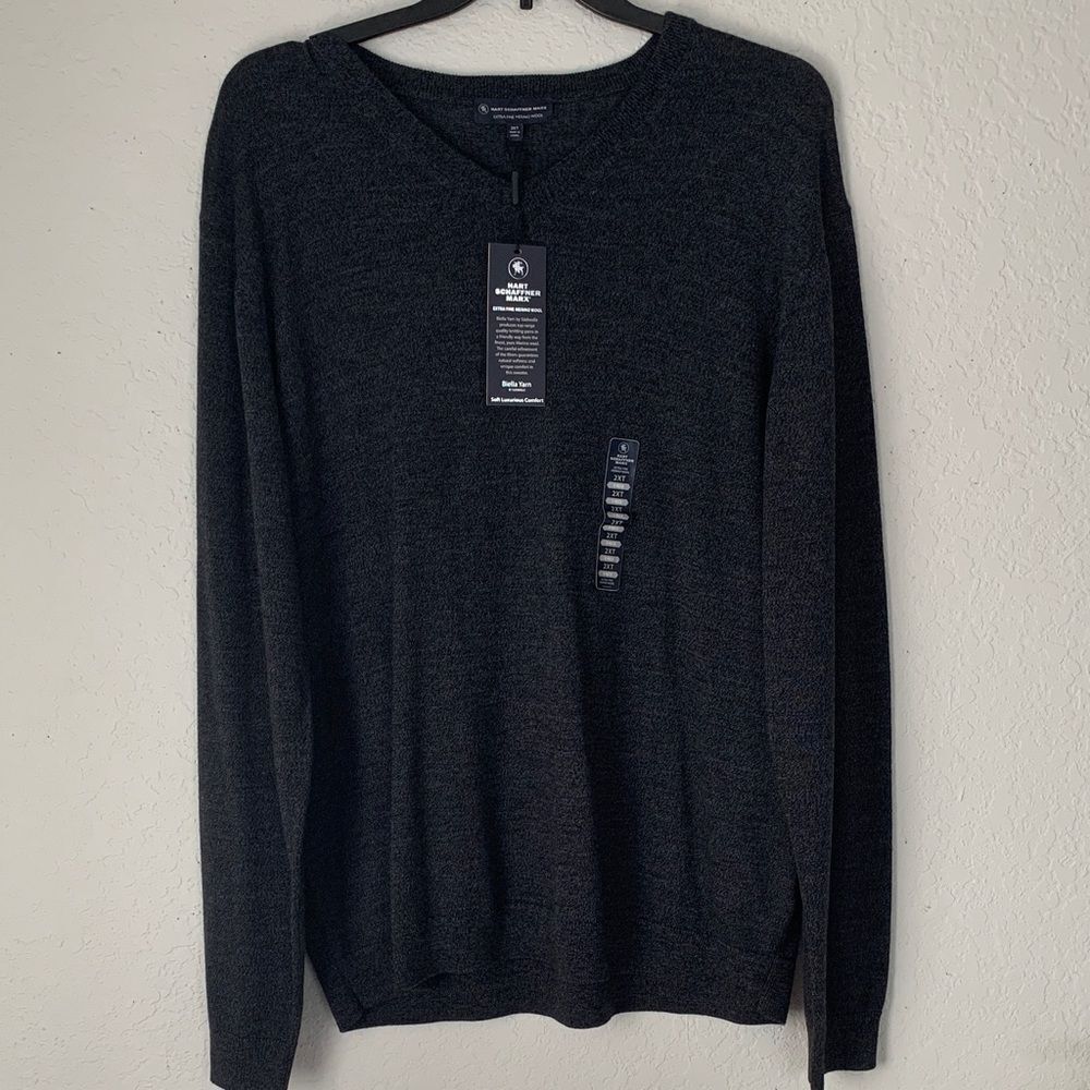 NWT Hart Schaffner Marx Merino Wool V-Neck Dark Gray Men’s Sweater 2X Tall